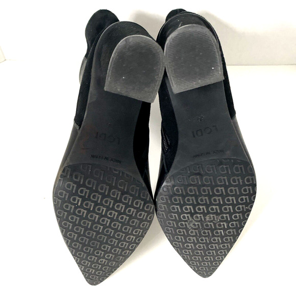 Lodi Sedi Boot Ankle Bootie Black Leather Suede Elastic Black Heel Point… - Picture 10 of 10